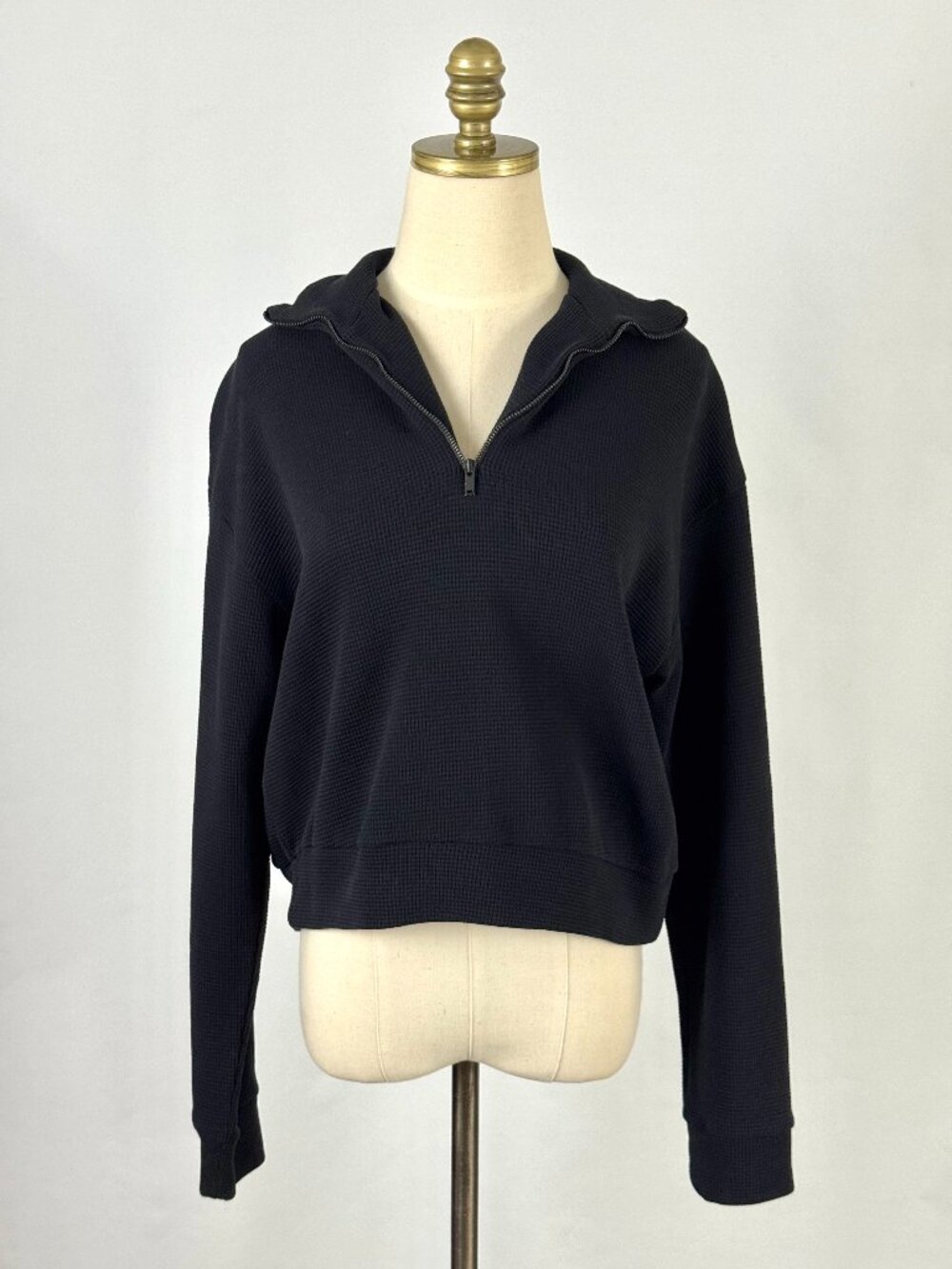 For Days Womens Organic Cotton Cropped Sweatshirt Waffle 1/4 Zip Up Long Sleeve